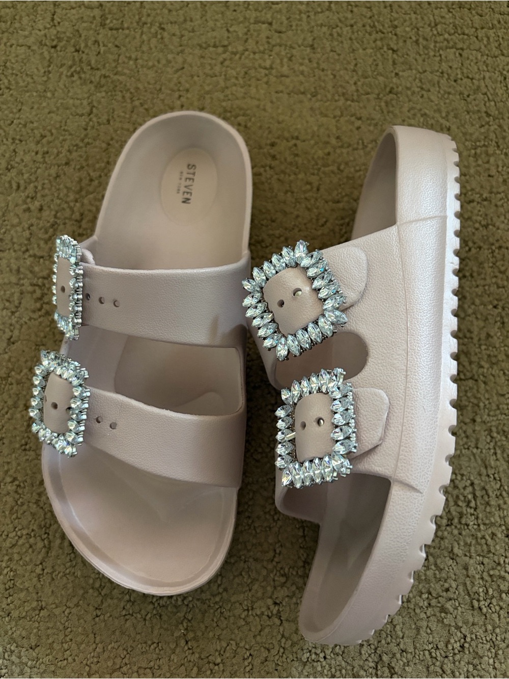 Steve Madden Blush Pink Jeweled Double-Strap Slide Sandals